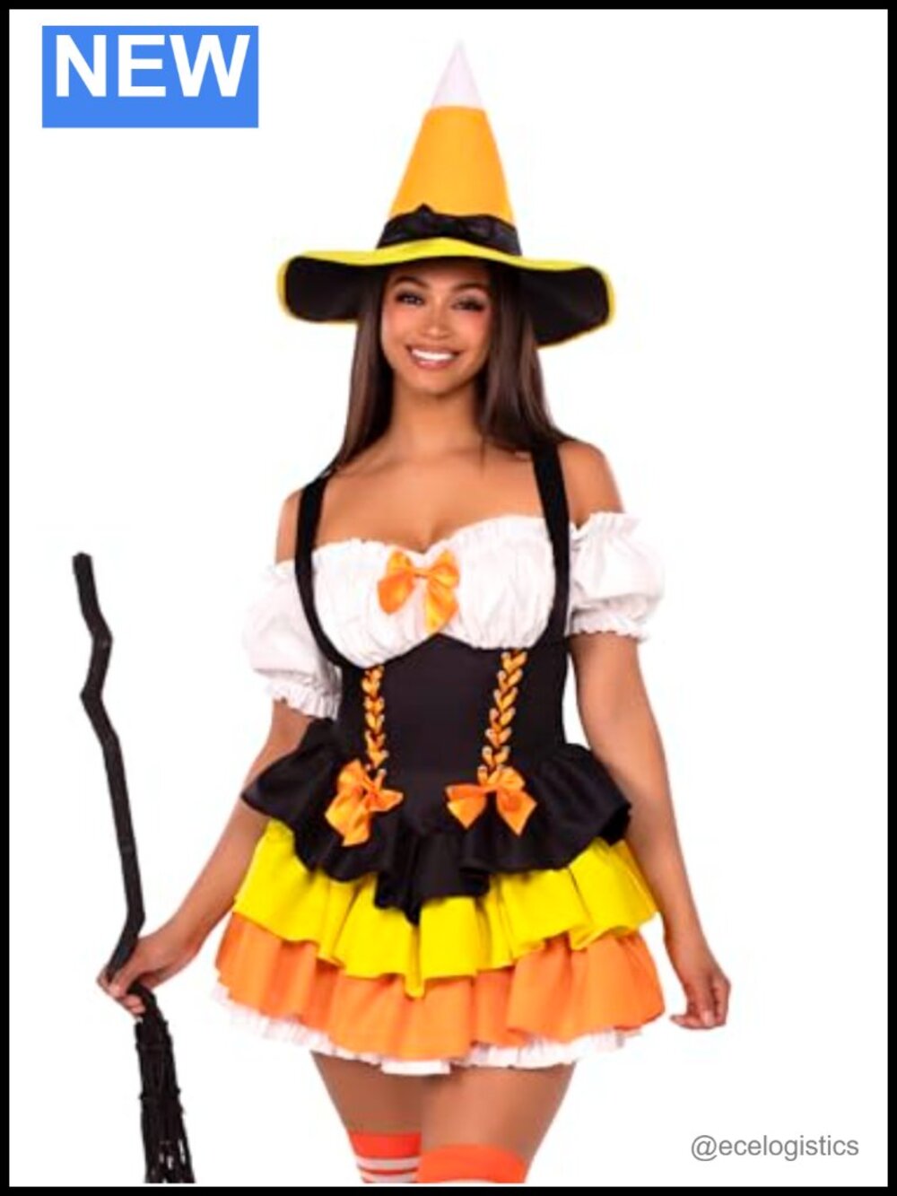 Women's 2 Pc Candy Corn Witch Costume Dress with Hat